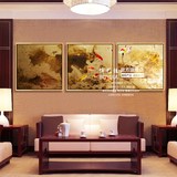 博艺佳 中式抽象三联副手绘油画 有框画 东南亚客厅油画 抽象挂画