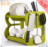 厨房沥水碗碟架 塑料双层碗碟架 厨房置物架 碗筷晾放滴水放碗架