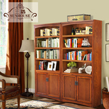 美式书架书柜实木书橱储物柜简易书柜带门自由组合仿古置物柜