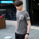 WOOG2005短袖t恤男 2016夏季新款韩版纯色简约半袖灰色圆领打底衫