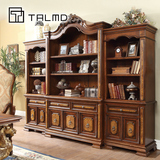 TALMD家具 美式乡村全实木带门书柜书橱书房雕花自由组合书柜定制