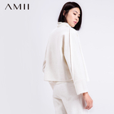 Amii冬季短款纯色大码长袖通勤翻领修身呢子大衣宽松女毛呢外套