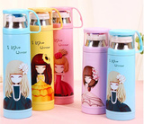 韩国可爱花花姑娘不锈钢保温杯 女孩学生儿童卡通带杯盖喝水杯子