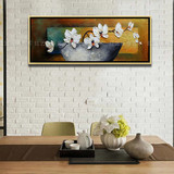 现代纯手绘油画客厅装饰画壁画卧室餐厅带框挂画横版画蝴蝶兰花卉