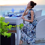 蜜月海边度假沙滩情侣装连衣裙雪纺印花仙气质修身韩国沙滩裙长裙