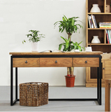 美式田园铁艺书桌带抽屉复古实木桌子办公桌简易书房写字台工作台