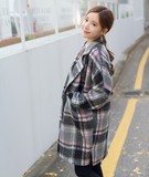 2015冬装新款 韩版廓形宽松格子毛呢外套格纹呢子大衣羊绒妮子女
