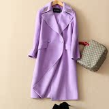 国际品牌2015新款女装中长款紫色双面羊绒大衣女高端纯手工韩版