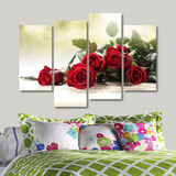 现代欧式花卉餐厅装饰画卧室床头挂画无框画厨房玫瑰花壁画三联