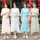 2016年春季新款民族风女装中国风复古简约手绘改良旗袍连衣裙显瘦