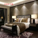 新中式床样板房现代中式2人家具酒店会所别墅1.8m床铺定制直销