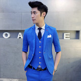 韩版修身中袖小西装七分袖西服 有套装 宝蓝色A470-1-XZ59-P135