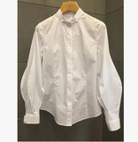 韩国东大门2016春装新款灯笼袖白衬衫女长袖领口钉珠气质宽松衬衣