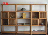 新中式老榆木免漆禅意家具简约现代实木书柜书架组合博古架陈列架