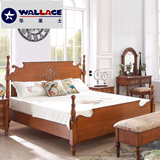 美式乡村实木床 简约欧式复古1.8米双人床 新古典小户型深色卧室