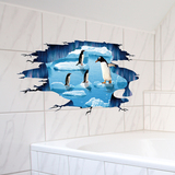 3D立体仿真南极企鹅书房地贴纸地砖壁纸浴室卫生间门口创意墙贴画