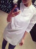 阿玛施2016春装新款衬衫长袖衬衣女中长款白色宽松长袖衬衫300609