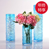 创意大号欧式彩色蓝色透明玻璃花瓶 落地客厅摆件餐桌水培富贵竹