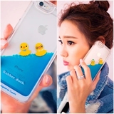 韩国iphone6s大黄鸭流动液体苹果plus情侣透明手机壳可爱个性配件