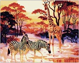 正品DIY数字油画 动物斑马与长颈鹿40*50 50*65 60*75cm亚麻画布