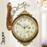 欧式仿古客厅实木大双面铜挂钟创意现代大号静音石英钟表壁挂时钟