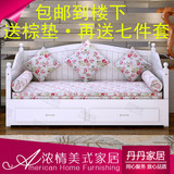 新款宜家实木沙发床客厅书房推拉沙发床 欧式韩式储物两用沙发床
