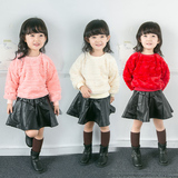 韩版童装2015秋冬款新宝宝女童毛绒儿童加绒卫衣绒衫长袖套头外套
