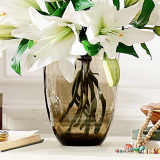 奇居良品 欧式客厅花器花插摆件 塞纳手工吹制茶色玻璃花瓶A款