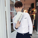 GXG新款男装长袖韩版衬衫 青少年修身学生装纯棉衬衣男纯色外套男