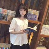 夏季女装韩版小清新复古荷叶领短袖衬衫学生气质休闲上衣衬衣学生