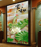 中式3D立体大型壁画无纺布无缝墙纸 玄关风水走廊过道 玉雕多材质