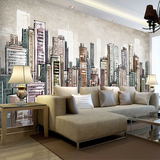 定制背景墙手绘美式城市壁画办公室客厅沙发工装个性墙纸壁纸墙布