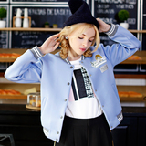纳纬2016春季新款太空棉棒球服女韩版学生印花长袖短款夹克衫外套