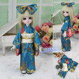 BJD SD娃娃衣服人形娃用浴衣锦缎缎面和服和风日本6分蓝色