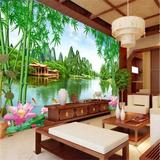 中式壁画山水风景画淡雅电视沙发背景墙纸 客厅无缝真丝墙布