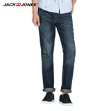 JackJones杰克琼斯含亚麻修身直筒刮破牛仔裤C|215232003