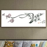 新中式客厅装饰画横幅传统挂画抽象植物花卉酒店客栈卧室床头墙画