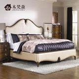 木梵森家具全实木床欧式真皮床简欧床双人床1.8米新古典后现代床