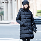 艾米AMII女装旗舰店冬装新品连帽A型加厚中长款白鸭绒羽绒服