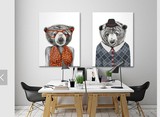 美克美家美式动物熊夫妇装饰画 客厅卧室书房餐厅电表箱无框画