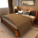 海得宝 中式实木床双人床1.5/1.8米现代简约真皮床柚木色卧室家具