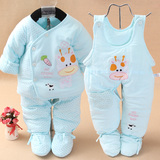 秋冬款婴儿冬装童装儿童套装男童女宝宝衣服加厚包脚棉衣三件套装
