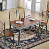 富兰德复古彩绘美式乡村木质餐桌 6人座餐台饭桌4人座长方形餐桌
