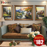 欧式客厅装饰画沙发三联式壁画简欧山水挂画风景油画背景墙画