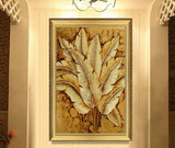 欧式纯手绘金箔油画东南亚风格客厅装饰无框画芭蕉叶现代玄关挂画