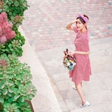【6-15上新】复古红白条纹衬衫裙 vintage50年代衬衫连衣裙百褶裙
