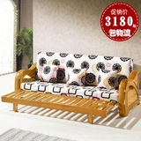 实木沙发组合实木沙发床推拉伸缩两用榉木橡木三人实木沙发包物流