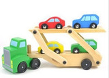 新款 木制木质益智玩具双层可折迷你托运大卡车小汽车 玩具车