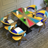 北欧 实木洽谈餐椅  特色甜品奶茶店拼色桌椅 咖啡厅西餐桌椅组合