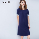 Amii[极简主义] 2016夏新品休闲印花短袖大码连衣裙修身短裙子女